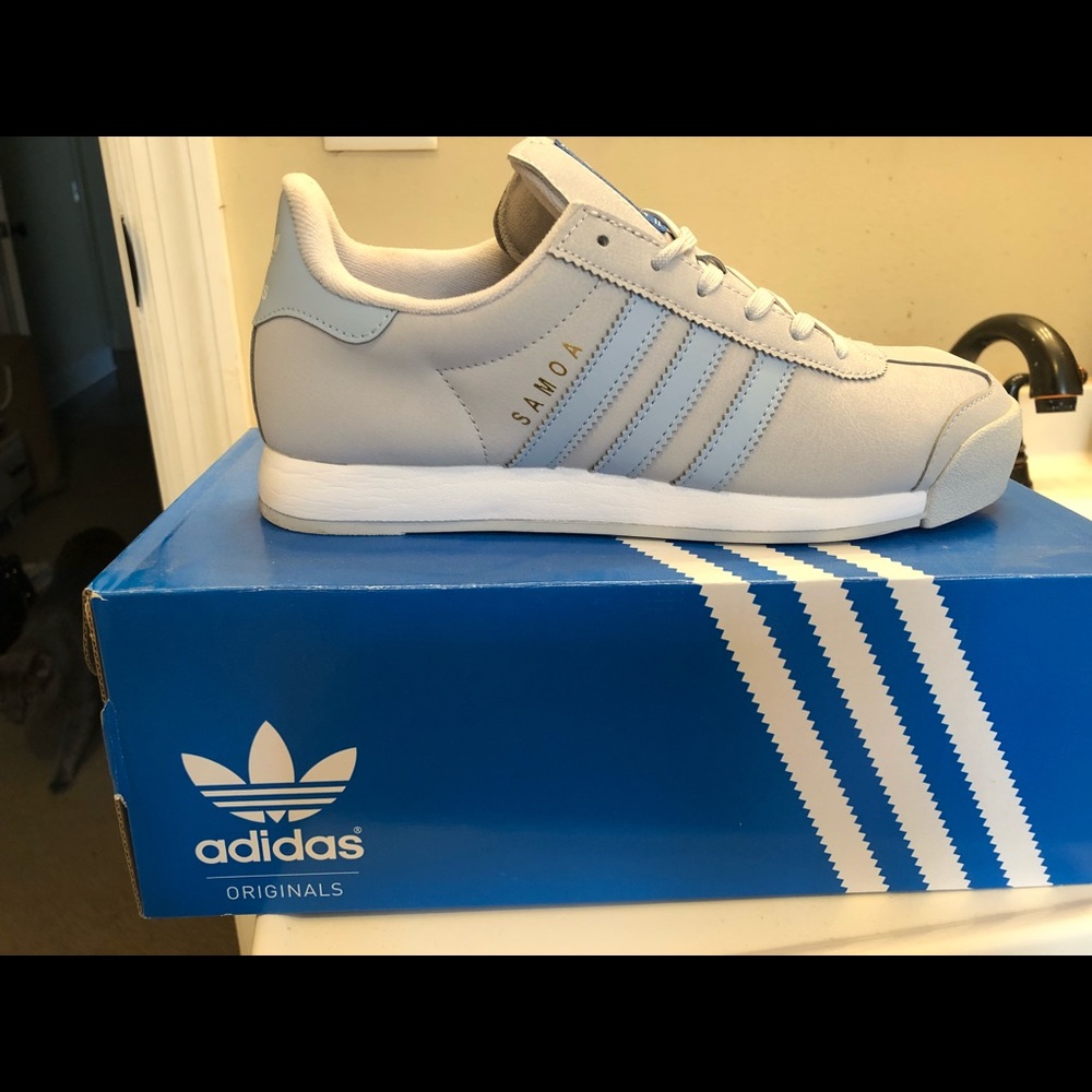 Adidas grey and blue sneakers